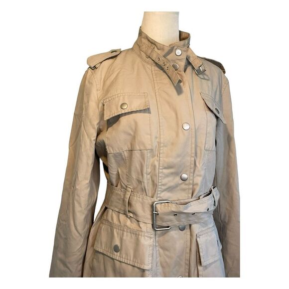 Banana Republic Heritage Utility Jacket Coated Cotton Stone Beige Knit M - Picture 2 of 7